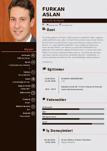 Endüstri Mühendisi CV Örnekleri cv indir